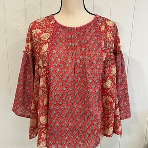 Rachel Zoe Red Floral Blouse with embroidery